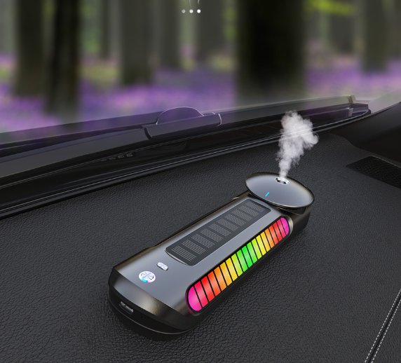 Solar smart car aroma diffuser on a dashboard